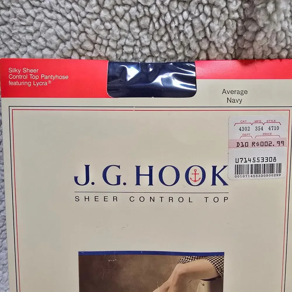 Vintage J.G. Hook Pantyhose Lot 3 Average Ivory Navy Control Top Deadstock
